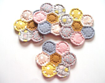 Hand Quilted Coasters, Fabric Coasters, Set of Four, Quilted Mug Mats, Flower Coasters, Country Home Decor, Cottage Decor, Hostess Gift