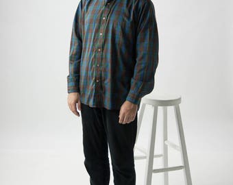 Brown Plaid Shirt / Long Sleeve Button Up / Summer Mens Shirt