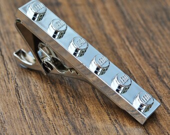 LEGO Tie Clip - Chrome. Silver, Blue, Red. Groomsmen Gift, Page Boy Gift, Novelty Tie Clip, LEGO Brick Jewellery Retro Geeky Mens Wedding