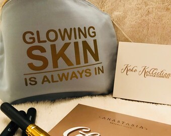 Glowing skin is always in slogan makeup bag organic cotton wash bag beauty cosmetics gifts for her