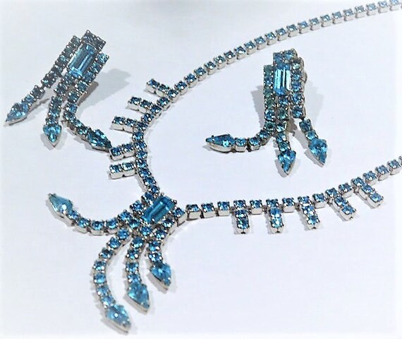Wiesner Rhinestone Necklace Earrings / Mid Century / Demi Parure Set