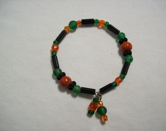 Green, Orange & Black Memorywire Bracelet