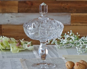 Vintage crystal candy dish with lid Pinwheel bowl Heavy cut glass