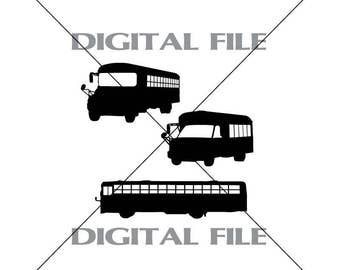 Three School Buses Vector Images Vinyl Decal T-shirt Digital Cutting Files ,Svg File, Ai, Eps, PNG