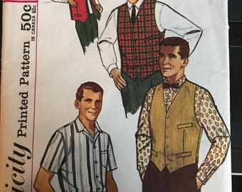 Vintage 50s Simplicity 4160 Men's Shirt/Vest-Size 42 (Neck 16)
