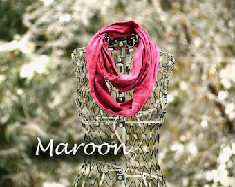 Maroon Infinity Scarf-Cotton Jersey Scarf-Marble Abstract Scarf-Dark Pink