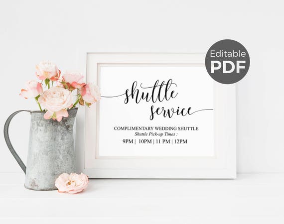 wedding shuttle service sign template reception signs ideas