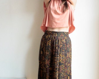 High waist pleated rock, vintage, 70s 80s, midi skirt, Pleated skirt, ethno pattern, Aztec pattern, Ikat pattern,