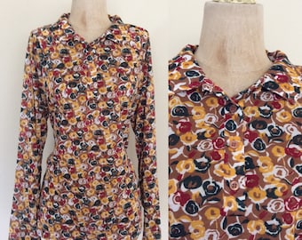 1970's Floral Print Cotton Poly Blouse Vintage Top Plus Size XL XXL by Maeberry Vintage