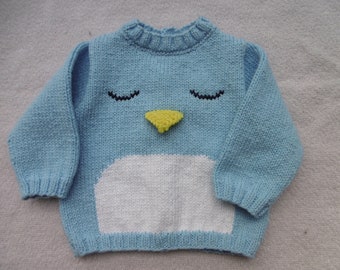 Blaue Jacke Muster Pinguin Babypullover