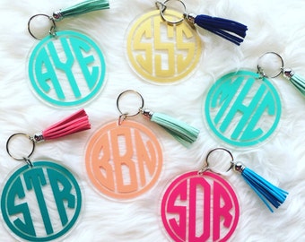 3" Circle Monogram Keychain With Tassel