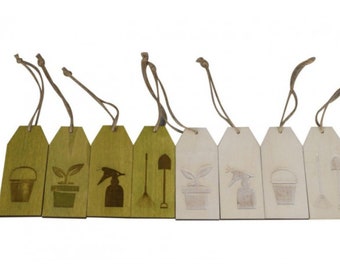 Garden Tags Natural Wood Set of 8