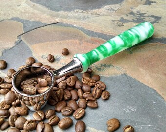 Coffee Scoop with Hand Turned Green and White Acrylic Handle - Loose-Leaf Tea Scoop - Gift for Christmas, Birthday, Weddings, Housewarming