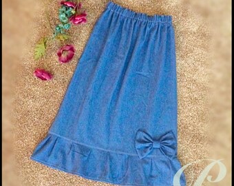 MODEST DENIM SKIRT With Bow. Long Jean Skirt Apostolic Clothing Cute Jean Skirt