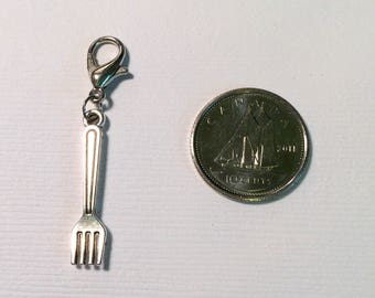 Fork charm - tiny fork charm - antiqued silver tone charm