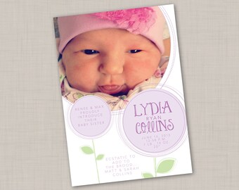 Purple Blooms Birth Announcement (GIRL) print your own