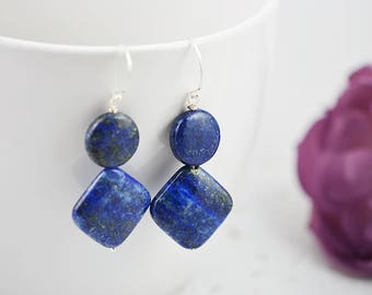 Lapis Lazuli Earrings, Sterling Silver Dangle Earrings Jewellery, Dark Blue Stone Earrings, Gemstone Earrings Jewellery, Sapphire Earrings