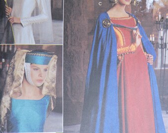Medieval Cape Headpiece Toque Crown Historic Costume Stage Play Simplicity 8728 PATERN One Size