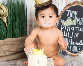 Where the Wild Things Are Glitter Gold and Mustard Medium Crown Headband, Max Crown, Jungle Crown Hat, Lion Crown, First Birthday, G