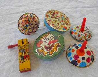Lot 6 Vintage Tin Noise Makers 1920s, 40s, 50s, 60s