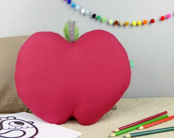 Apple shaped pillow, apple cushion, red pillow, woodland nursery decor, fruit pillow, kids Pillow, Fruit cushion nursery pillow
