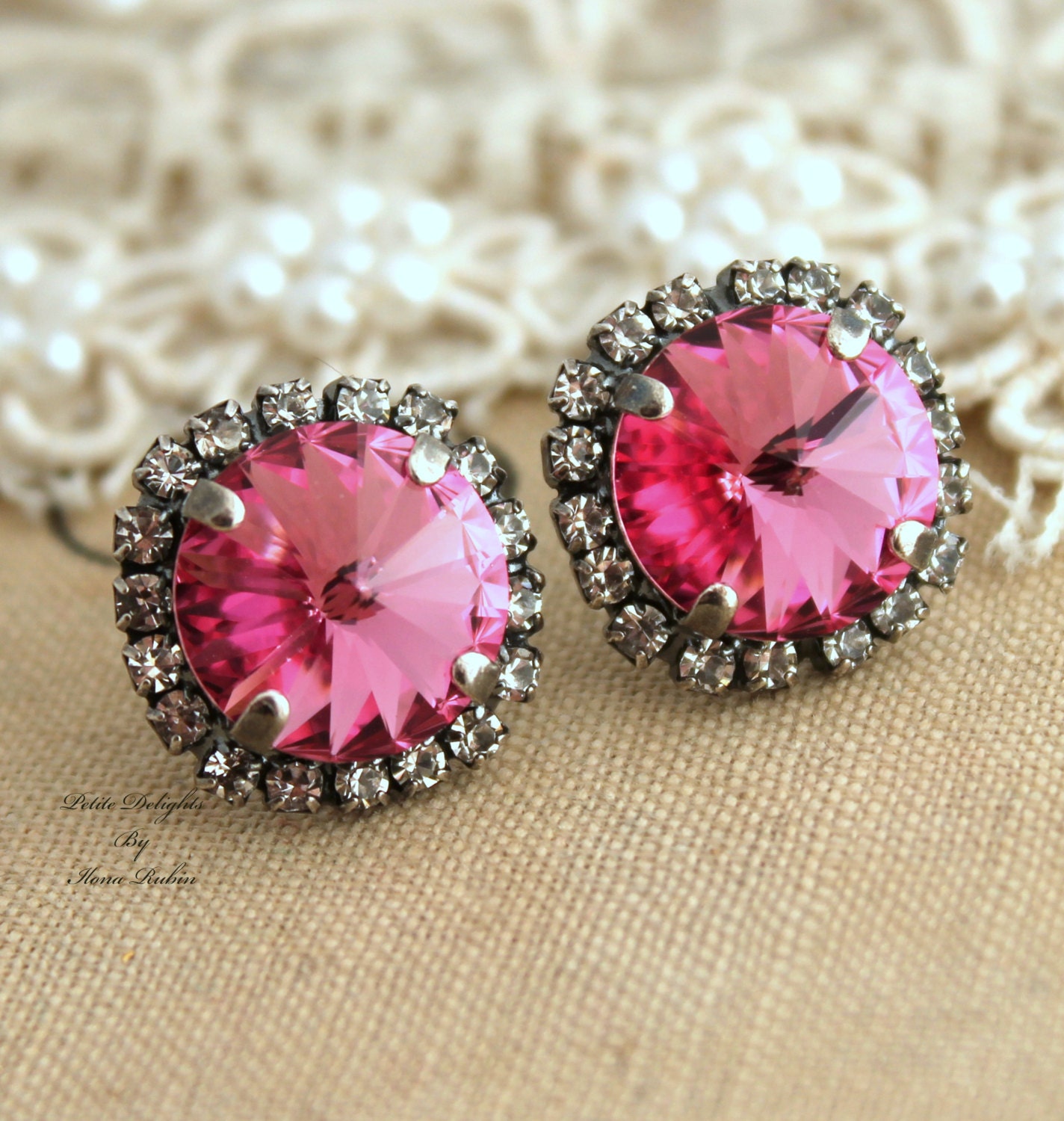 Pink stud earrings silver Clearance