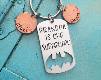 Superhero Grandpa Keychain, Fathers Day Gift, Personalized Papa Keychain, Grandpa Key Ring, Papa Gift From Grandkids, Birthday Gift