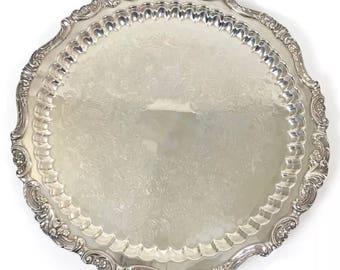 Baroque By Wallace Silver 15” Circle Patterned Footed Serving Tray Vintage #249
