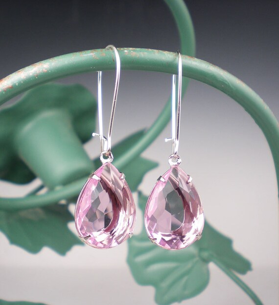 Pale Pink Rhinestone Drop Earrings Pink Wedding Bridesmaid
