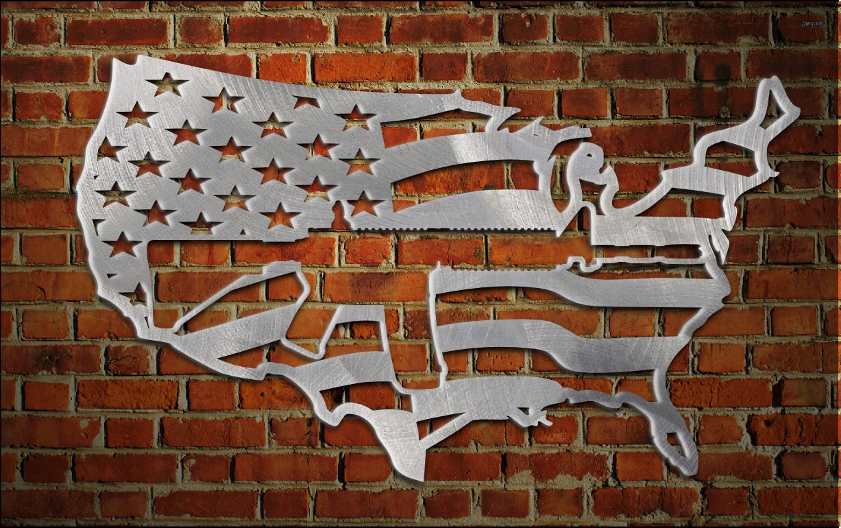 USA map / flag with AR15 cut out of it. metal art. aluminum