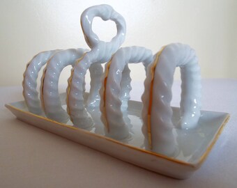 Vintage Toast Rack Or Toast Tray. White And Gold Twist Dividers. Perfect For Vintage Tea And Toast At Breakfast, Or As A Letter Rack