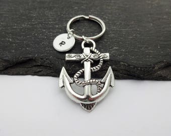 Anchor Keyring, Initial Keyring, Hand Stamped, Anchor Keychain, Nautical Keyring, Charm, Nautical Gift, Anchor Gift, Personalised Keyring