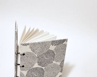 white with black mums coptic bound writing journal - black and white journal - bullet journal notebook - dot grid journal - graph paper book