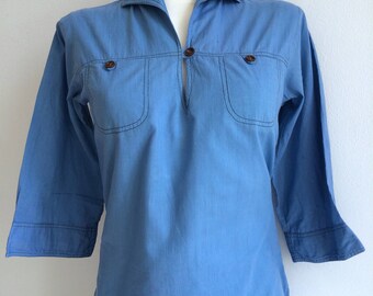 Women's light blue sailor shirt with 3/4 length sleeves