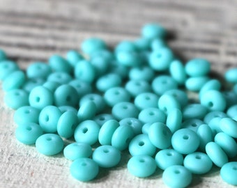 4mm Rondelle Beads - 4mm Spacer Disk Beads - Czech Glass Beads - Jewelry Making Supply - Smooth Rondelle - Turquoise Matte - CHOOSE AMOUNT