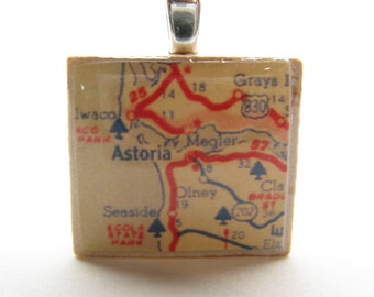 Astoria, Oregon - Your choice of vintage Scrabble tile map