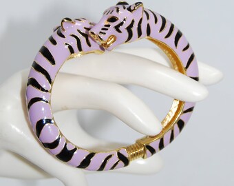 Vintage Kenneth Jay Lane KJL Tiger Clamper Bracelet Lavender Violet Purple