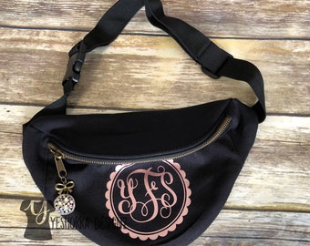 Rose Gold Monogram Fanny Pack, Personalized Fanny Pack For Women, More Text Colors To Choose From, Custom Fanny Pack, Unique Fanny Packs