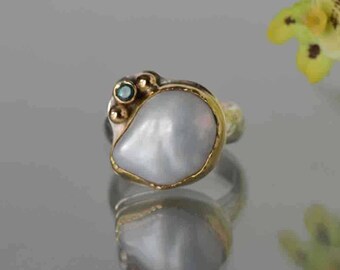 Large White Baroque Pearl Ring in Gold and Silver, Mother of the Bride, Statement Pearl Ring, June Birthstone, Made to Order