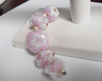 SALE ~ Pink Floral Lampwork Beads ~ DESTASH ~