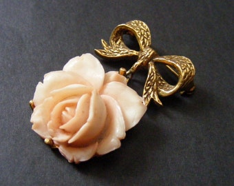 Vintage Peach Rose Pendant Brooch Pin