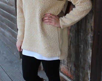 Pre- Order Monogrammed Sherpa Pullover- Ivory- Grey- Tan- Brown