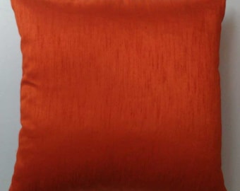 Orange silk pillow. orange throw pillow. decorative dark orange cushion cover 16x16 inch