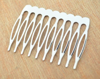 50pcs 10 teeth Silver Metal Hair combs, Silver Plated Comb Findings,Silver Hair Comb Blank --53x39mm.
