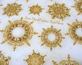 Robert Kaufman's Winter Grandeur~Gold Medallion Design Christmas Ornaments Fabric~By The yd~Holiday~Design 15886