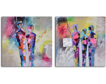 Hand painted Acrylic Painting set of 2 - 32" x 64" Gallery wrapped and stretched canvas art, abstract, textured , modern, large painting