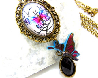Butterfly Pendant Necklace ...... glass cabochon