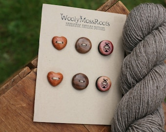 SALE! 6 Mixed Wood Buttons- Mixed Woods- Wooden Buttons- Eco Craft Supplies, Eco Knitting Supplies, Eco Sewing Supplies