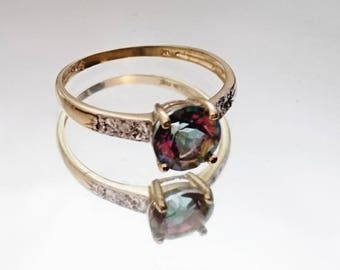 Beautiful vintage 9ct gold diamond and mystic topaz ring, mystic topaz ring, diamond set vintage ring, vintage gold ring
