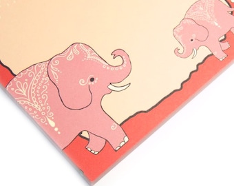 Cute notepad mehndi elephants - coral and vanilla elephant print note pad - swirly exotic paisley notepad - notes and lists
